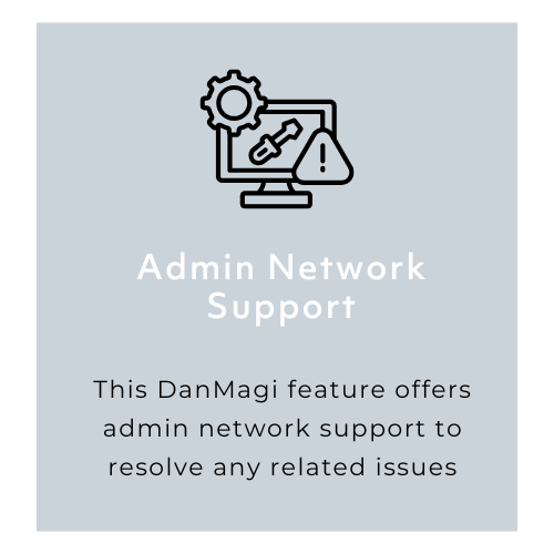 a troblueshooting icon and text showing Admin network support offers admin network support to resolve any related issues