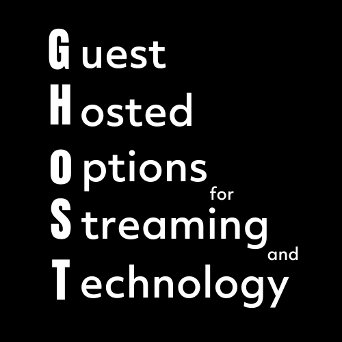 white text on black background for guest hosted options for streaming and technology