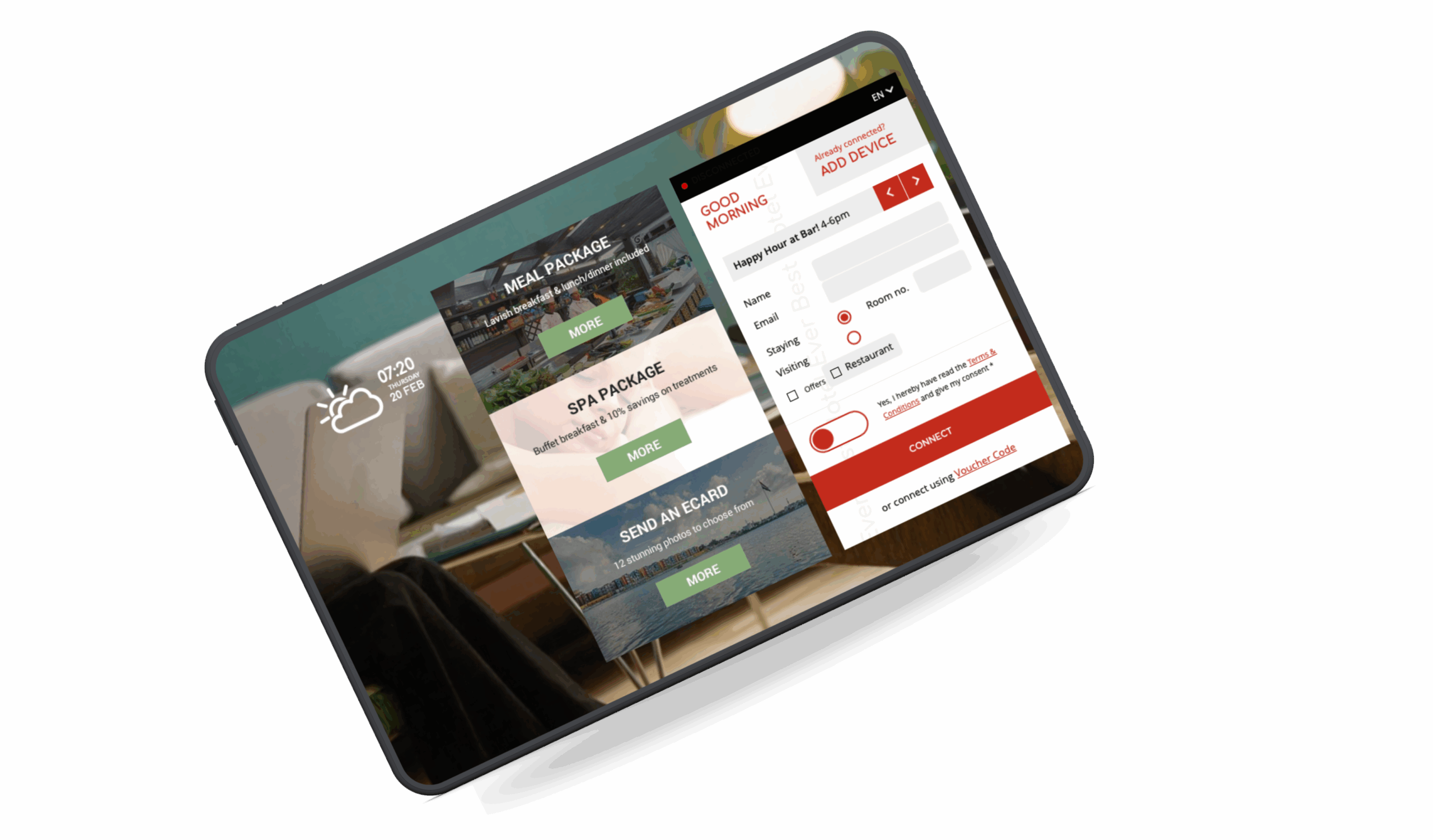 a tablet with danmagi ui for hotels