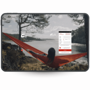 tablet with the ui for DanMagi Guest Wi-Fi portal for hotels