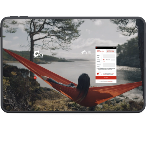 tablet with the ui for DanMagi Guest Wi-Fi portal for hotels