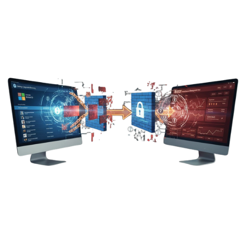 2 computers with conflicting scenarios side by side