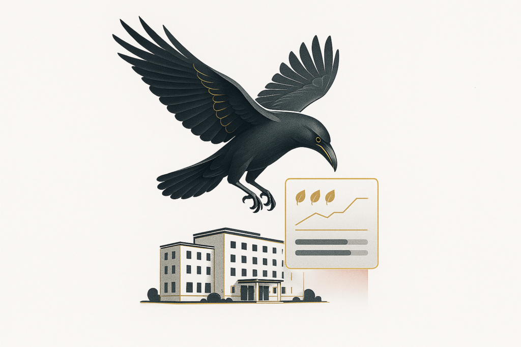 Eagle soaring over a building graph