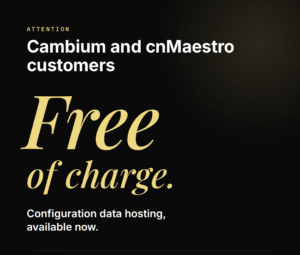 DanMagi announcement graphic offering free configuration data hosting for Cambium and cnMaestro customers.